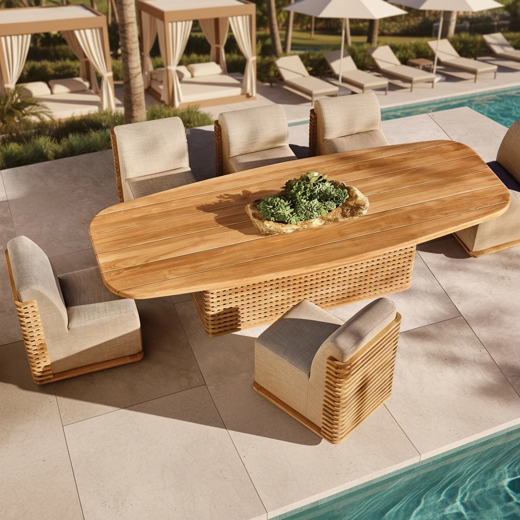 #Modern Luxury 8 Seater Outdoor Dining Table Set Solid Wood Teak Handmade High UV Resistant for Patio Garden