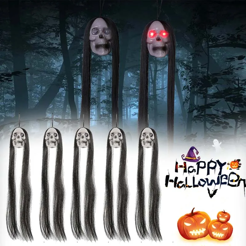 Long Hair Glowing Female Skeleton Ghost Halloween Hanging Ghost Skeleton Horror Skull Haunted House Secret Room Set Decoration