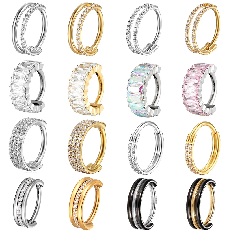 

1PC G23 Titanium Piercing Jewelry Wholesale Helix Conch Earring Hinged Clicker Nose Ring Ear Clip Hoop CZ Stone Cartilage Tragus