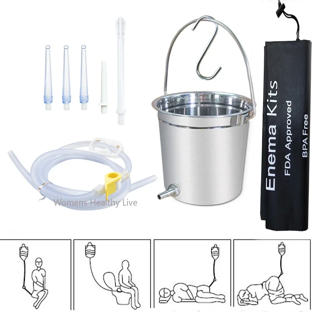 

1/1.3/1.6/2L Stainless Steel Enema Bucket Kit Gay Vaginal and Anal Cleaning Irrigator Enema Speculum BDSM Fetish Sex Toy Aldult