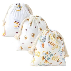 3 PCS Cotton Muslin Stroller Hanging Pocket Baby Towel Diaper Pouch Baby Drawstring Storage Bags Baby Items Accessories