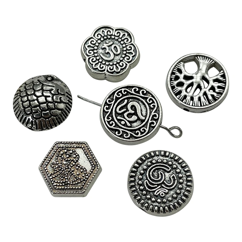 Tibetan Silver Tree of Life Yoga Pattern Perforated Spacer Bead DIY Charm Making Jewelry Necklace Connector Accessories