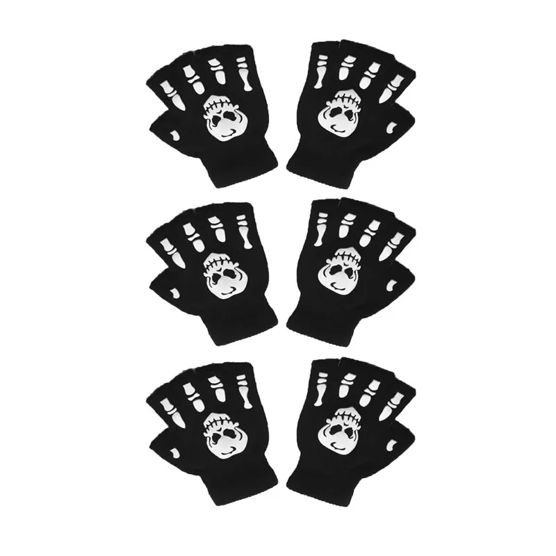 1/2/3/4 paar New Kids Halloween Skeletschedel Half Vinger Lichtgevende Punk Handschoenen Winter schedel Vingerloze Zwarte Wanten