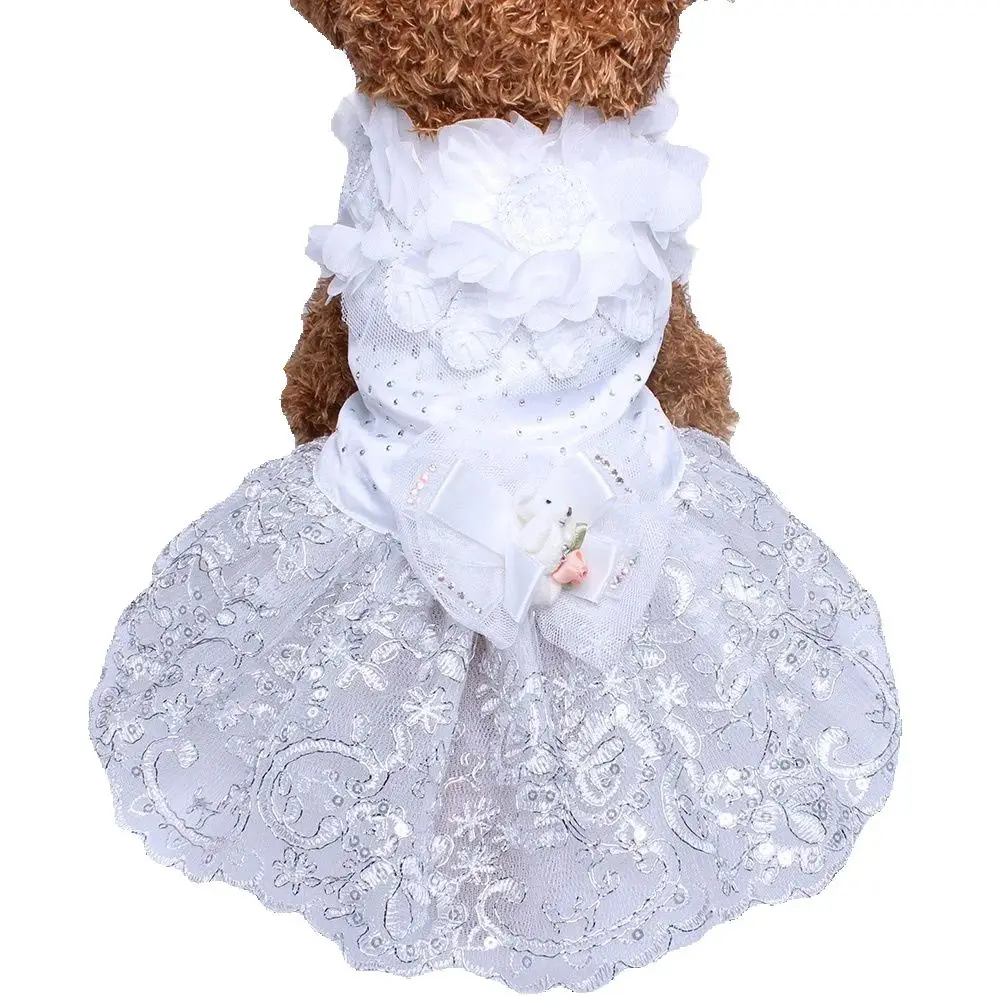 Dogs Cats Luxurious Wedding Princess Dress Pet Puppy Skirt Clothes Apparel Flowers Design