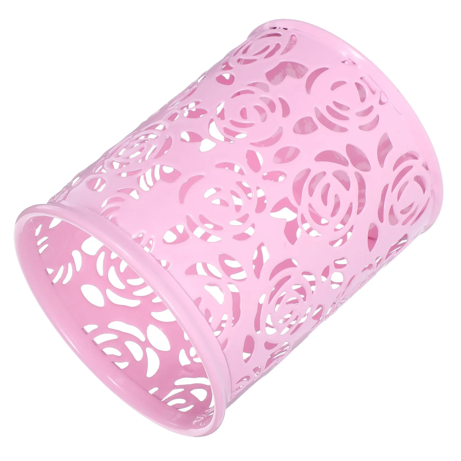 

Metal Rose Flower Pen Pot Pencil Holder Container Organizer Hollow Design Lightweight Pink Long Lasting Cute Desk