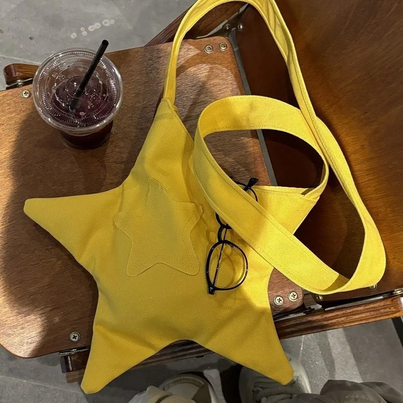 Y2K Star Shaped Tote Bag Women Cute Casual Soft Polyester Crossbody Shoulder Bag Streetwear Harajuku Aesthetic Handbag Multi-use
