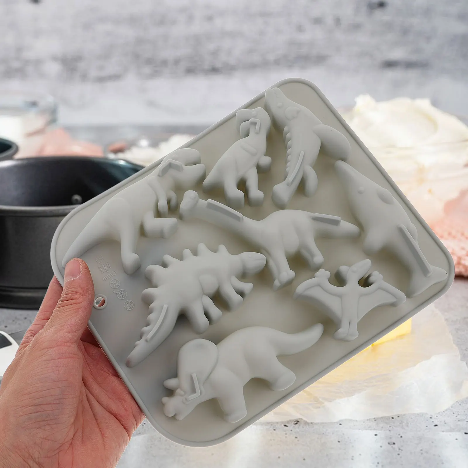 

2Pcs Dinosaur Silicone Molds Fun Shape Mold for Dessert Chocolate Making DIY Baking Tool Kids Birthday Party Dinosaur Chocolate