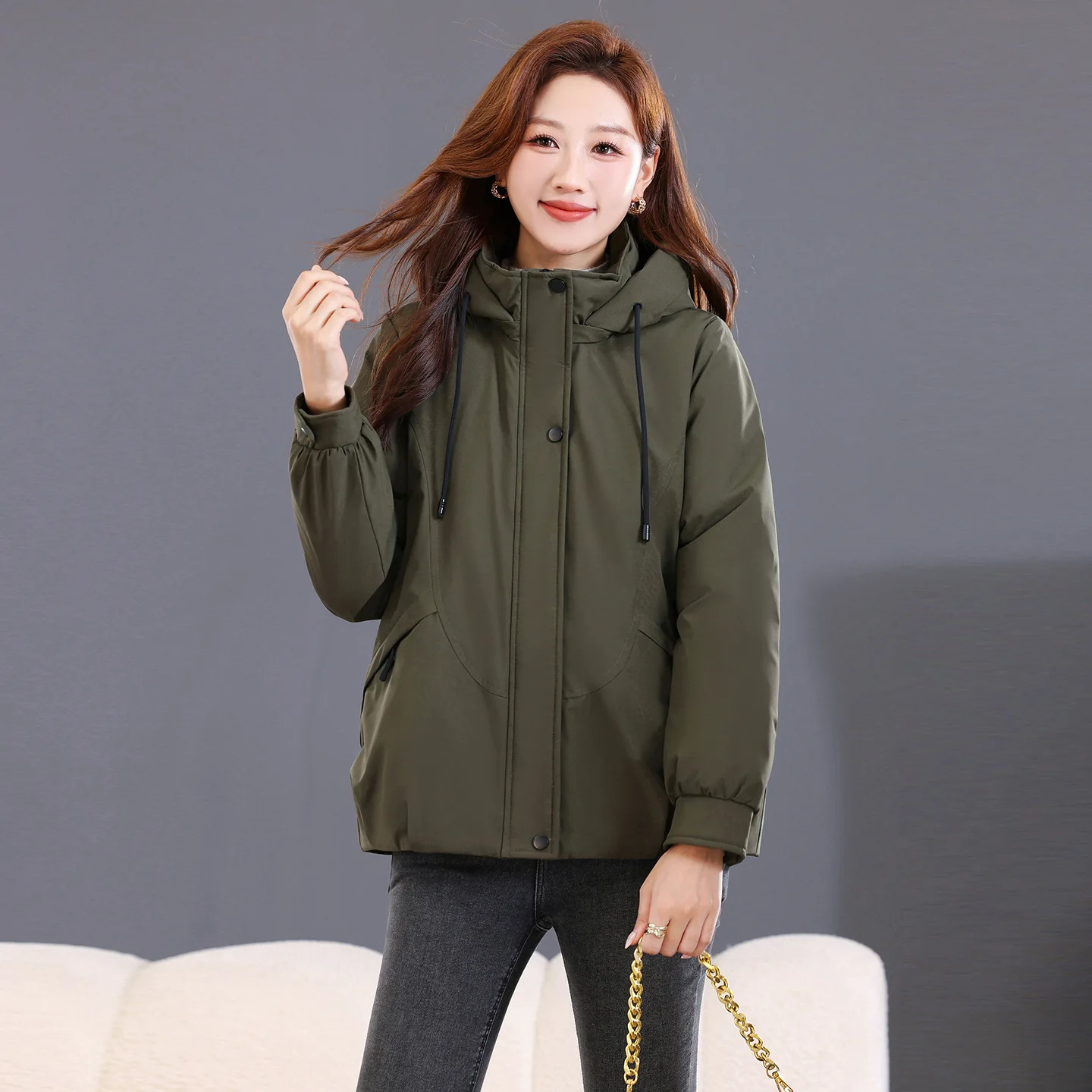 Autumn Winter New Women Hooded Cotton Padded Jacket Fashion Versatile Thick Casual Down Cotton Coat Female WindbreakersOuterwear