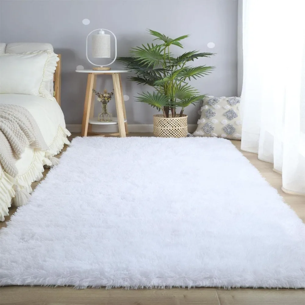 White Rug 8x10 for Living Room - Large Soft Shag Fluffy Area Rugs for Bedroom, Non-Skid Modern Fuzzy Nursery Faux Fur Carpet