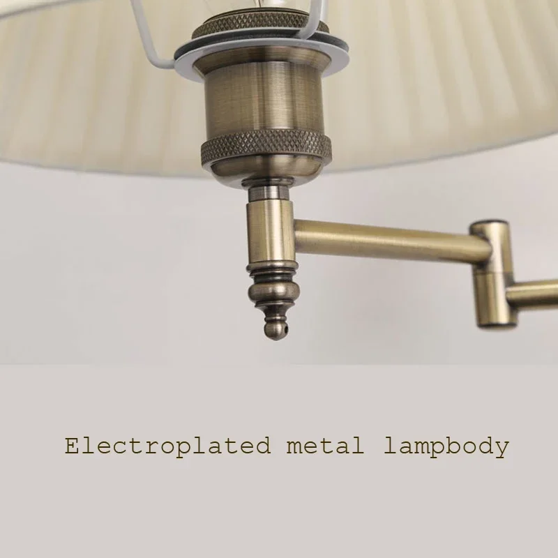 American Telescopic Wall Lamp Fabric Iron Folding Rocker Arm Lamp Creative Bedroom Bedside Lamp Study Reading Lighting