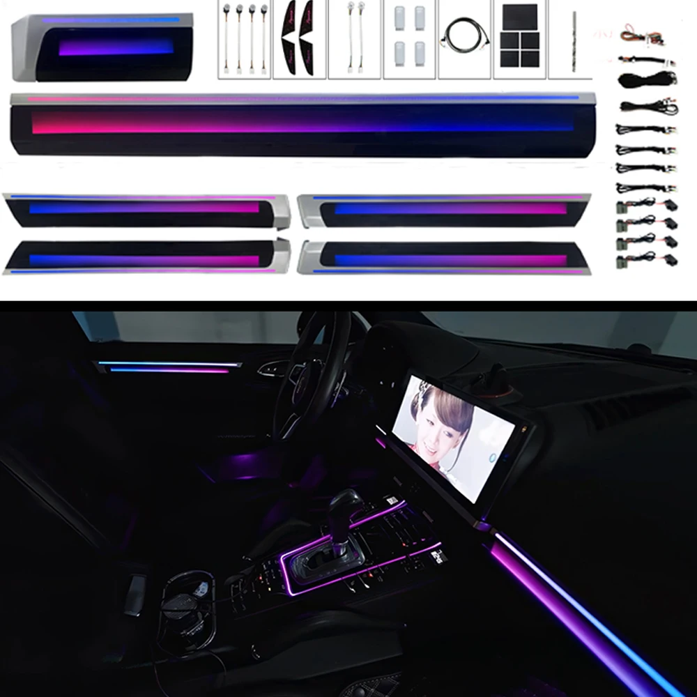 For Porsche Cayenne 2010-2017 LED Ambient Lights 64 Colors Dynamic Dashboard Center Control Door Decoration Atmosphere Lamp APP