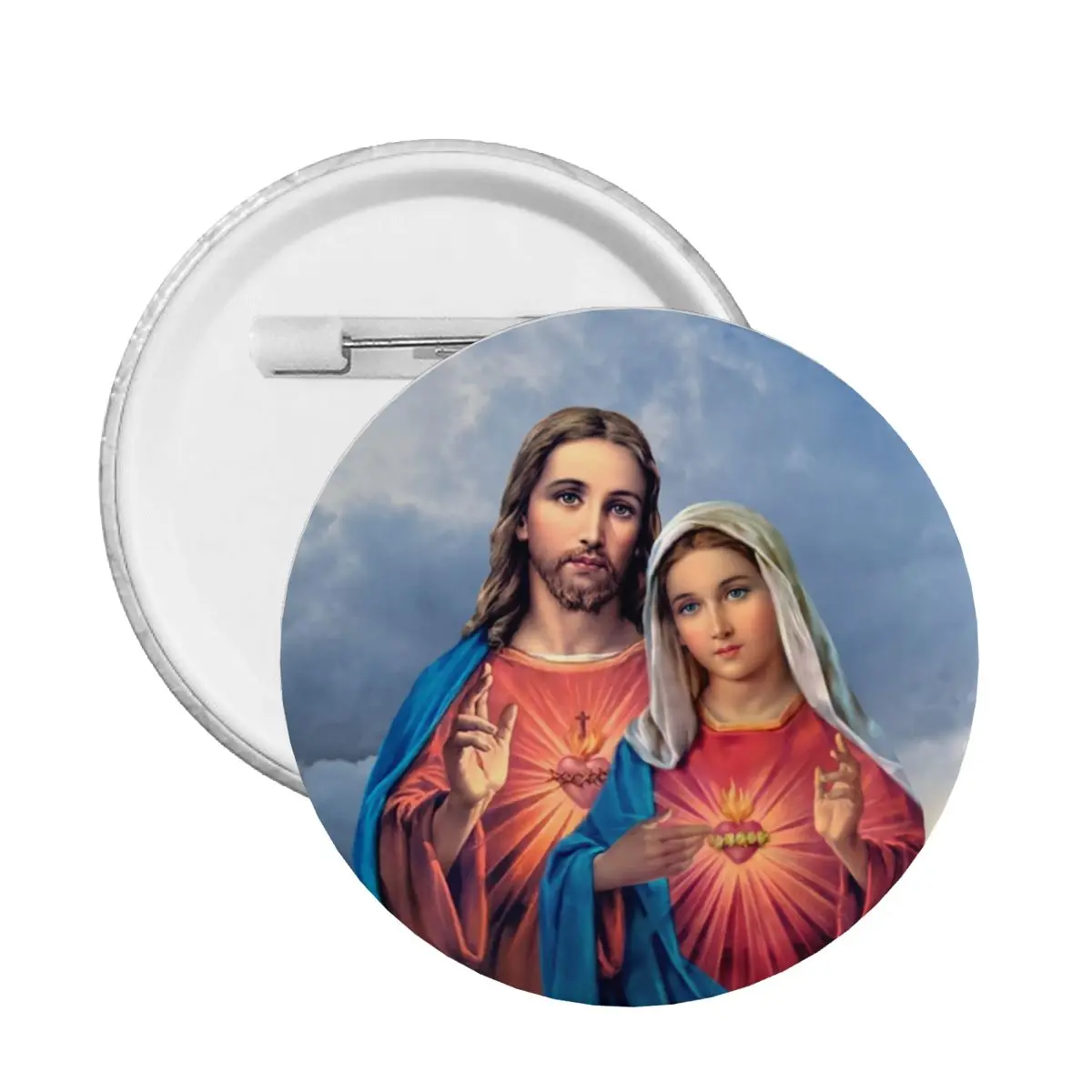 Pin de botón suave de corazón sagrado e inmaculado, broches personalizados de moda católica, Jesús y María, insignias de Pinback, regalo para novio
