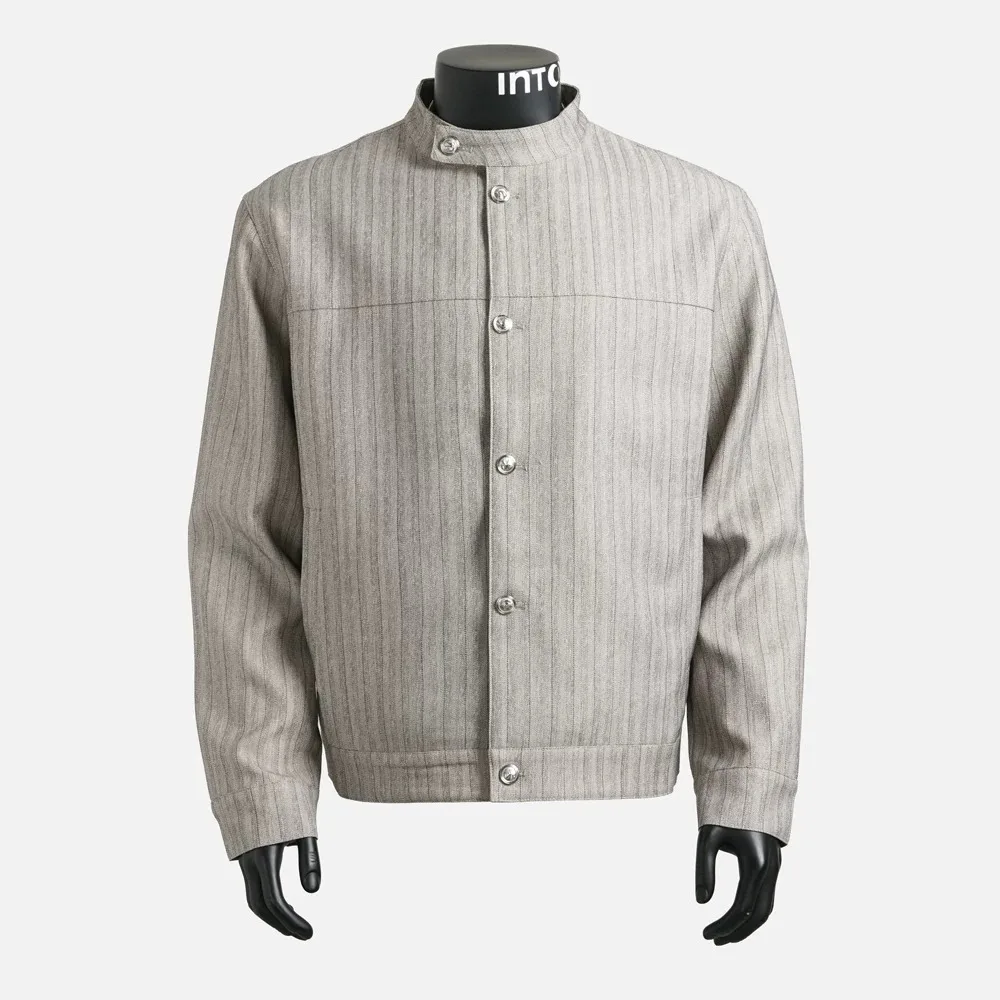 Fall 2026 Men's Texture Workwear American Retro Thin Stripe Harington Flat Collar Jacket Fashionable Outerwear Waterproof