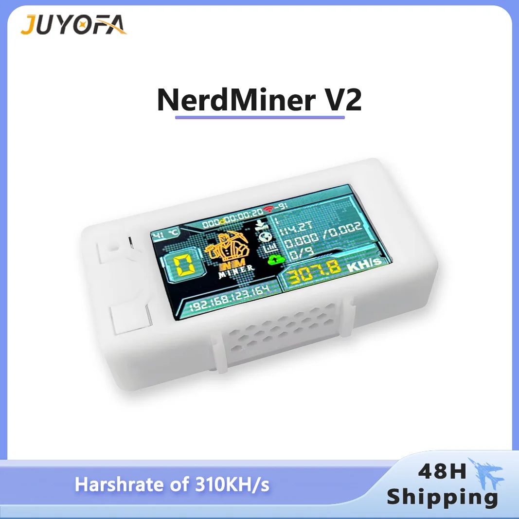 NMMiner Win BTC Crypto Solo Lottery Nerd Miner V2 307KH/s ESP32 Heltec Vision Master T190 com conexão WiFi BLE de concha branca