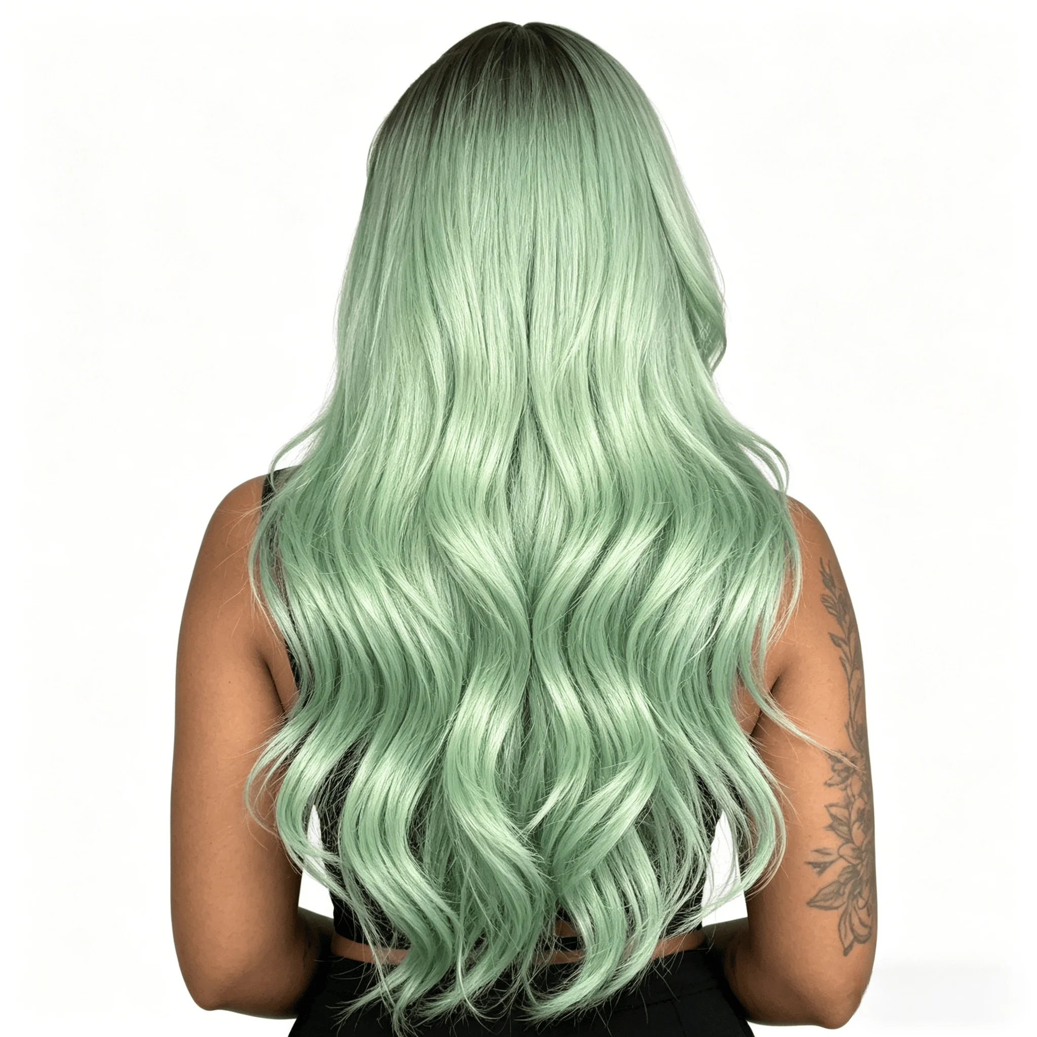 13*6 Mint Green Straight Lace Front Wig Human Hair with Black Roots Colored 613# 13*4 HD Transparent Lace Pre Plucked for Womed