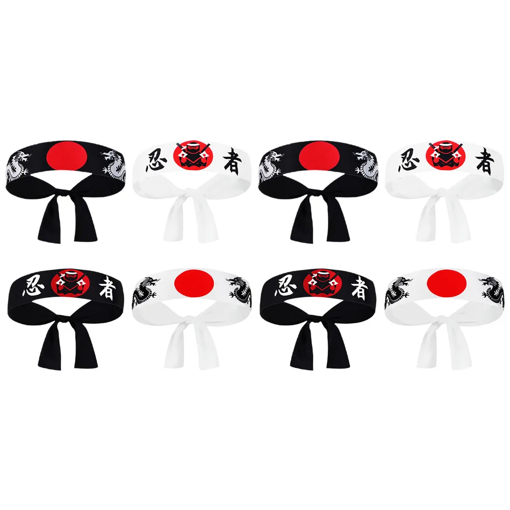 8Pcs Ninja Headband Japanese Style Sports Head Wrap for Costume Cosplay Party Martial Arts Practice Hair Bandana