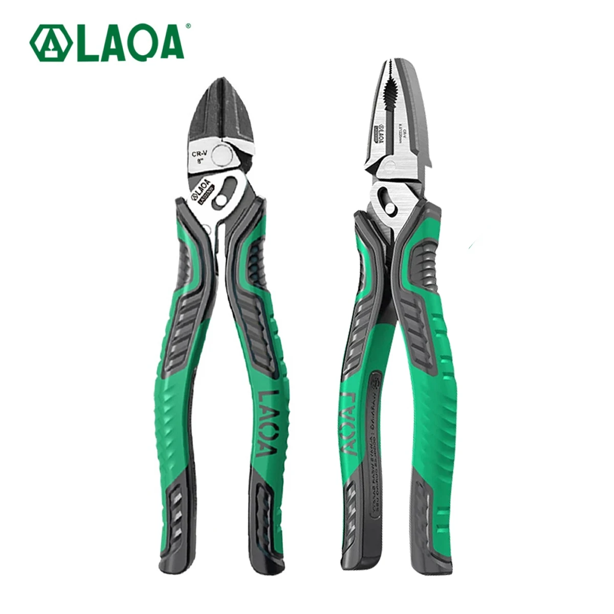 LAOA 2PC Pliers Kit CR-V Steel Combination Pliers 8.5 Inch Diagonal Cutting Pliers 8 Inch Multi-Axis Eccentric Labor-Saving Set