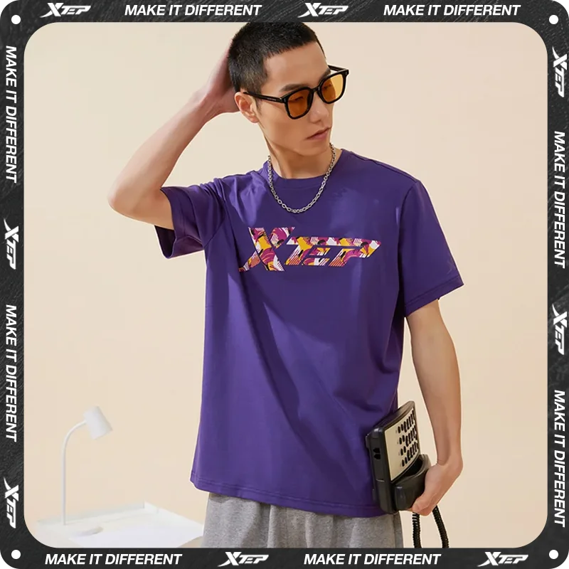 Xtep Short Sleeve Knitted Shirt For Men  Summer Fashion Sweatshirt Comfortable Soft Street Style Tops 877229010251