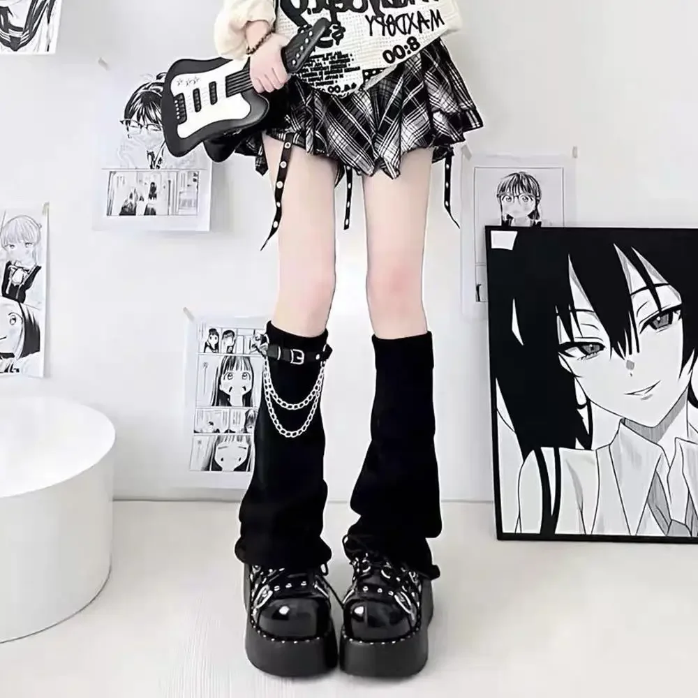 Schwarz Weiß Lolita Lange Socken Gestrickte Japanische Wintersocken Gothic Damen Gestreifte Beinwärmer Arm Knöchelwärmer Breite Beine Abdeckung