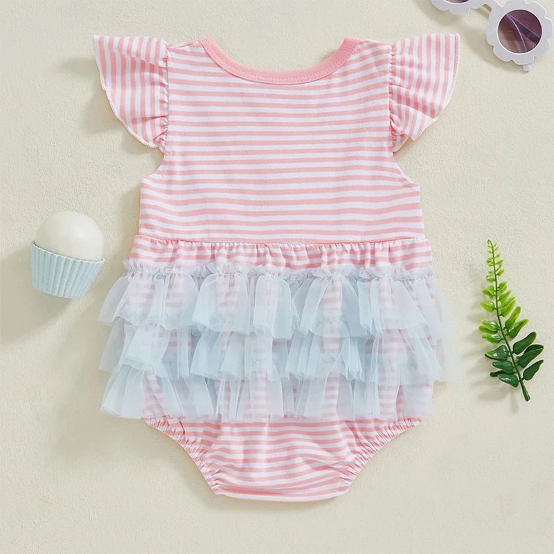 Baby Easter Romper Puff Sleeve Sleeveless Round Neck Easter Embroidery Smocked Bodysuit Newborn Playsuit 0-24 Months