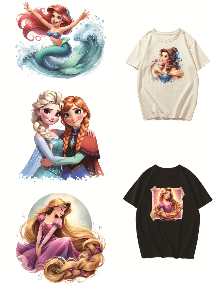 Parches Termoadhesivos de Dibujos Animados de Frozen, Elsa, Anna, La Sirenita, Ariel, Adhesivos para Ropa, Decoración DIY para Ropa Infantil