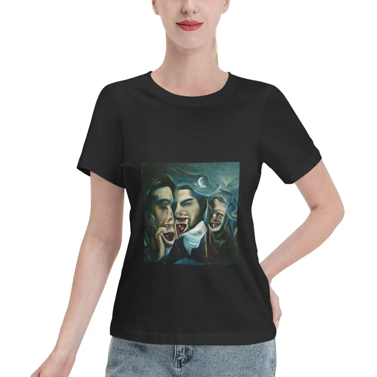 Easy To Pair AI Generated Image Vampire Stories Women's T-shirt All Season 100% Cotton T Shirt