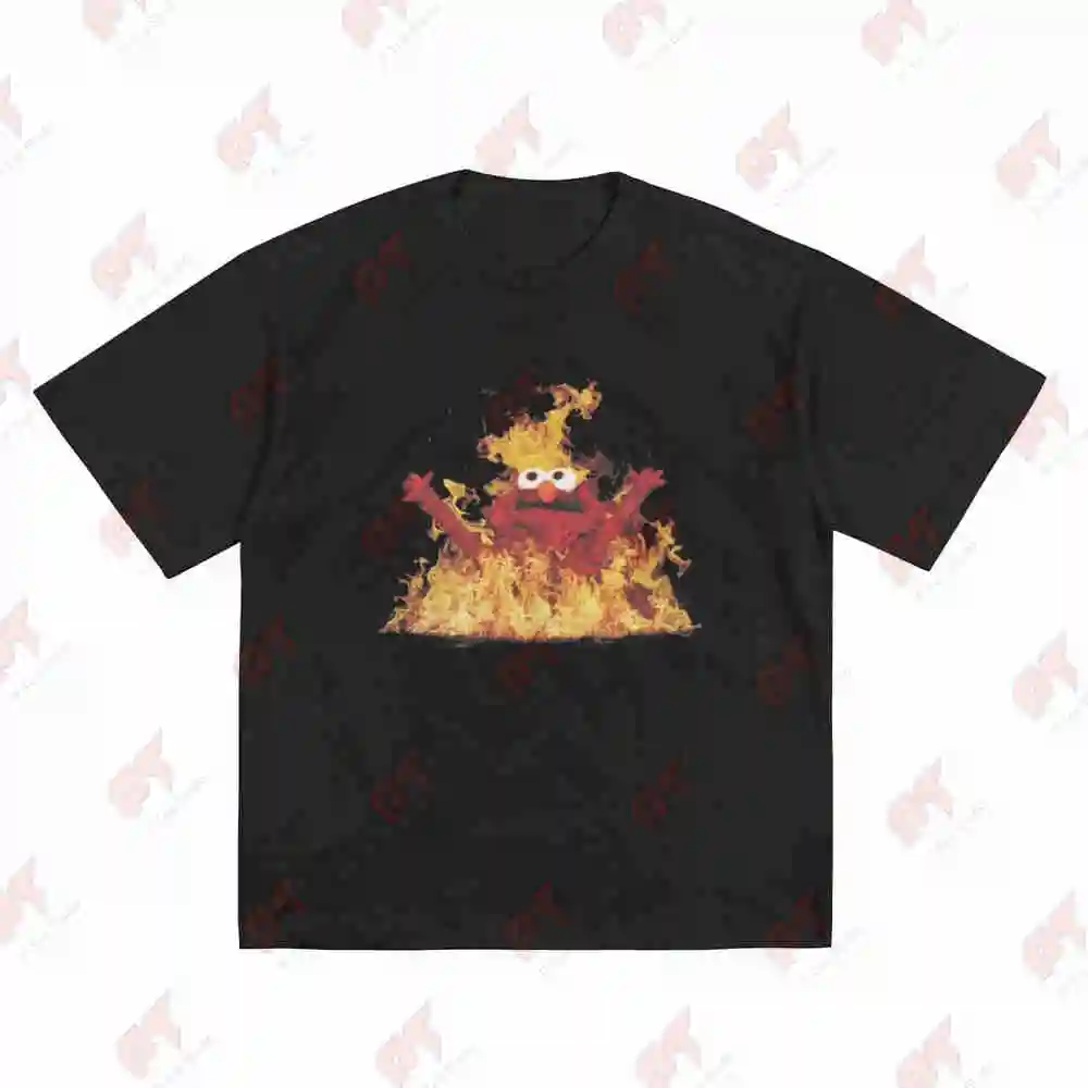 Hellmo Rise Meme Firey Elmo Viral Short Sleeve Tee 100% Cotton T-Shirt