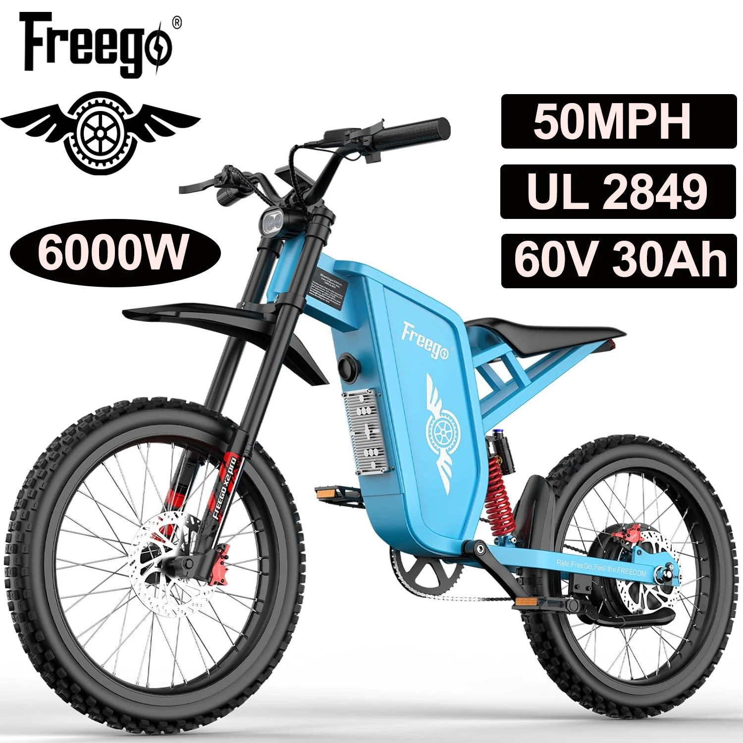 

Freego Electric Motorcycle for Adults Teens Electric Dirt Bike 6000W Motor Max 50Mph Off Road Electric Bicycle UL 2849
