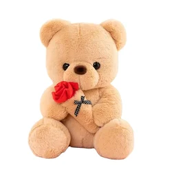 25CM Lover Rose Teddy Bear Holding Flowers Solid Color Super Soft Bear Doll Sent Lover Friend Birthday Festival Wedding Gift