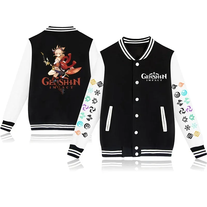 Baseball Uniform Fleece Jacket Anime Genshin Impact Men's Bomber Jacket Winter Streetwear