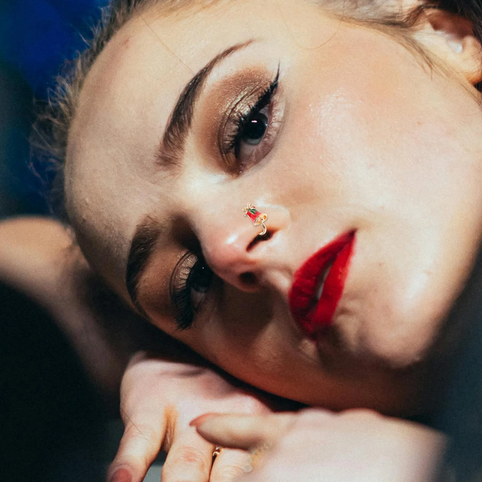 أنيق U شكل وهمية الأنف الدائري عيد الميلاد سلسلة كليب على غير ثقب المجوهرات للنساء حفلة احتفالية نظرة المينا التفاصيل