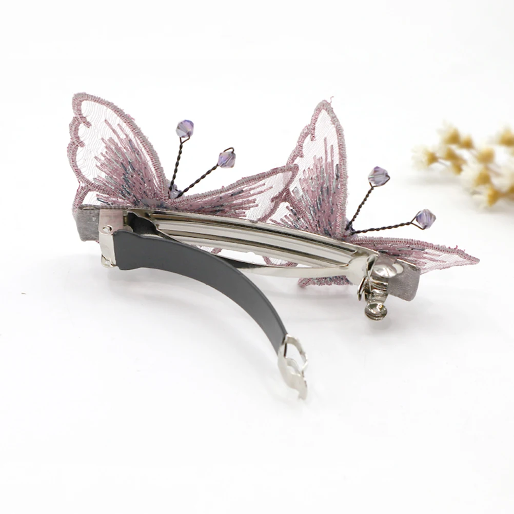 

1pc Embroidery Hair Clips Crystal Inlaid Retro Design For Women Elegant Cloth Barrette Thick Thin Curly Straight Hair Pink