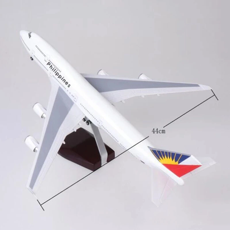 1:150 Scale 47cm Diecast Airplane Toy Philippine Airways B747 Plane Resin Model Kit With Lights & Base Aviation Collectible Gift