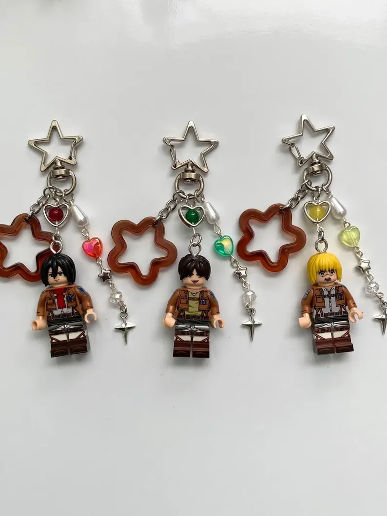 سحر اليدوية مطرز اللبنات أنيمي AOT سلاسل المفاتيح #3