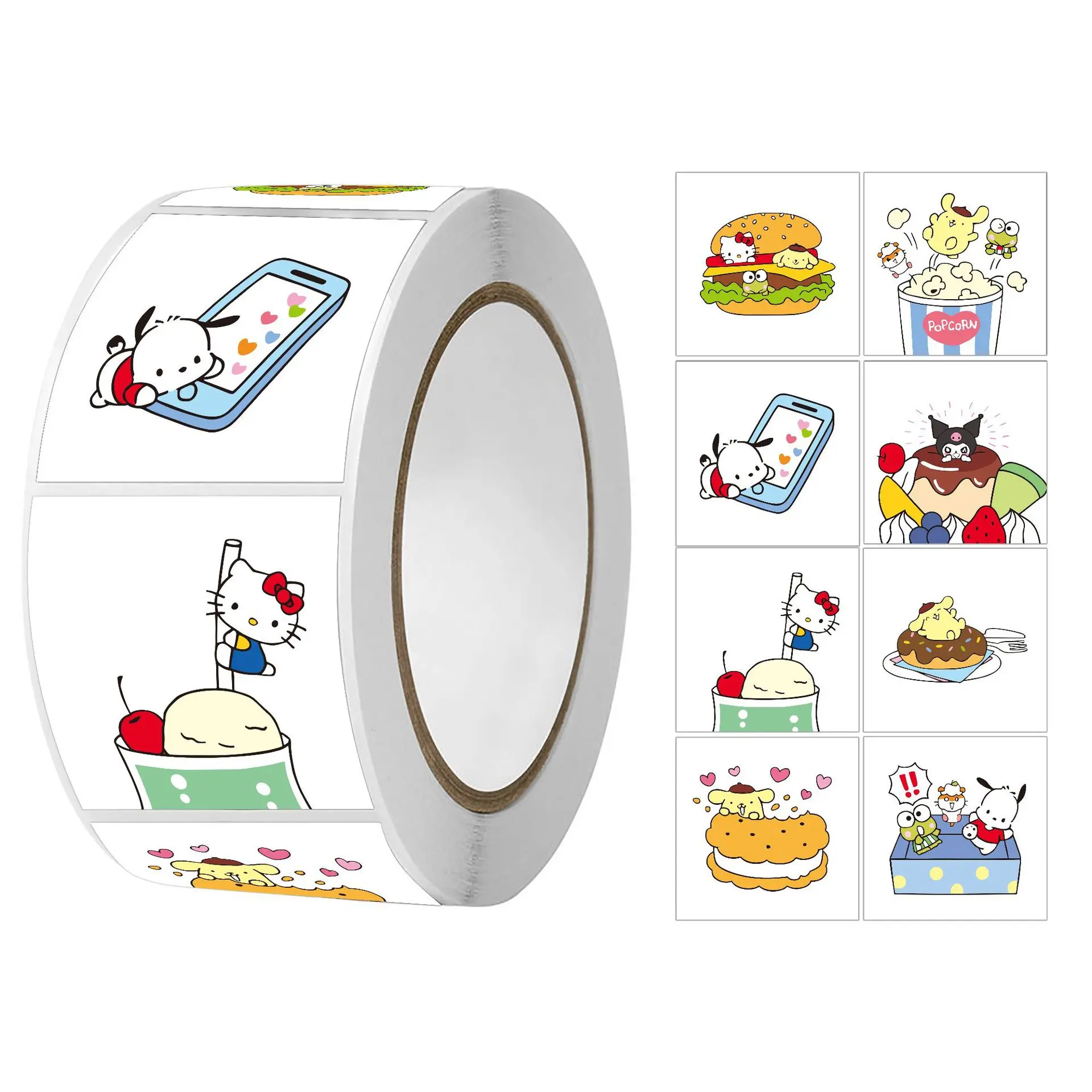 

500pcs/Roll Sanrio Food Gift Cartoon Sealing Stickers DIY PVC Laptop Decals Decoration Reward Gift Toy