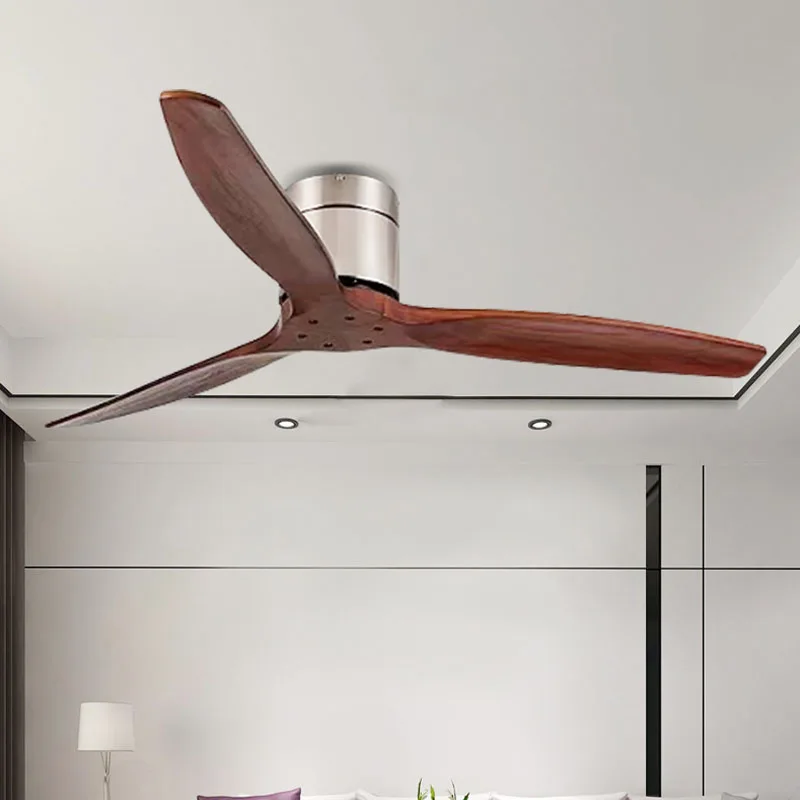 Large Modern Low Floor Solid Wood Ceiling Fan With Remote Control Roof Lighting Fan Ceiling Fans For Home Ventilador De Techo