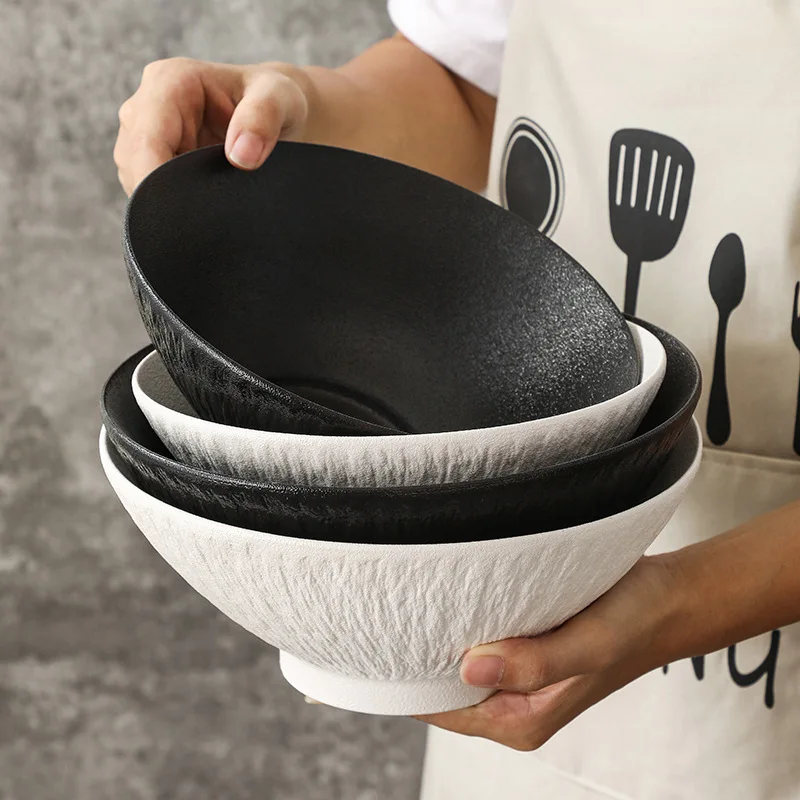 

New Stone-patterned Noodle Bowl High-end Home Noodle Shop Commercial Large Ceramic Large Japanese Bamboo Hat Noodle Ramen Bowls
