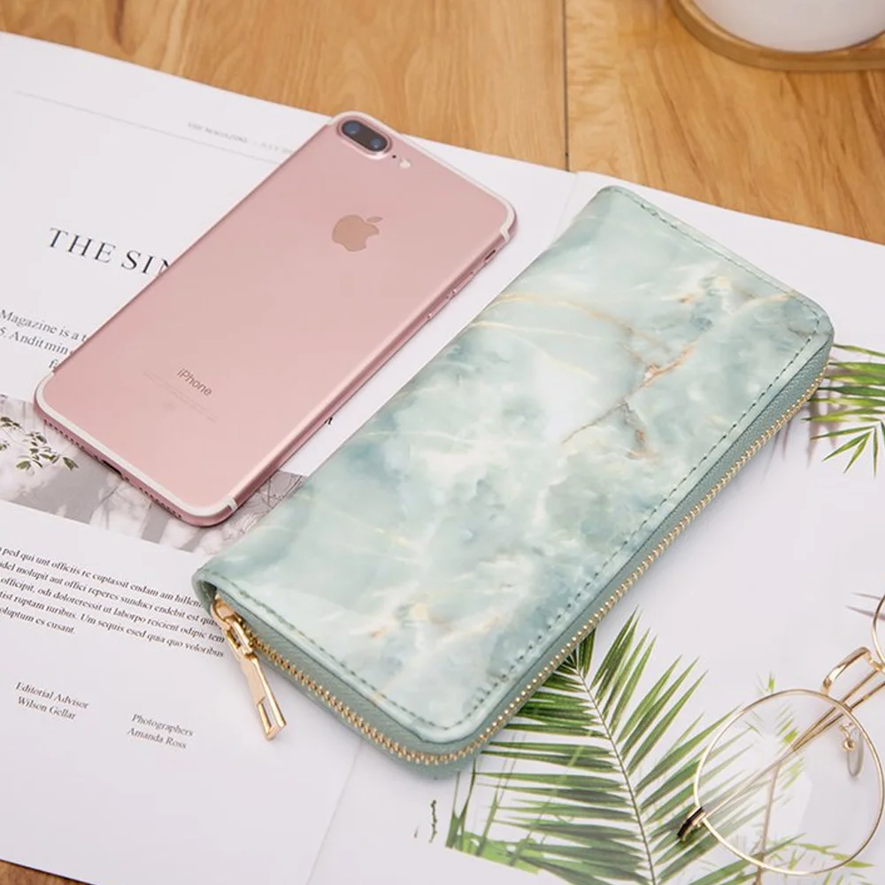 Casual Women Lady Wallets Purses Totes Feminina Marble Patent Leather Clutch Bag Ptgirl women wallets moda mujer 2019 portomonee