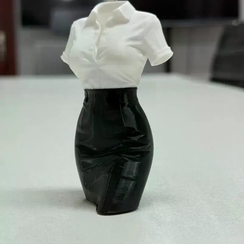 3D Printed Artistic Office Lady Statue White Shirt Leather Skirt Elegant Figurine for Gift Home Decor
