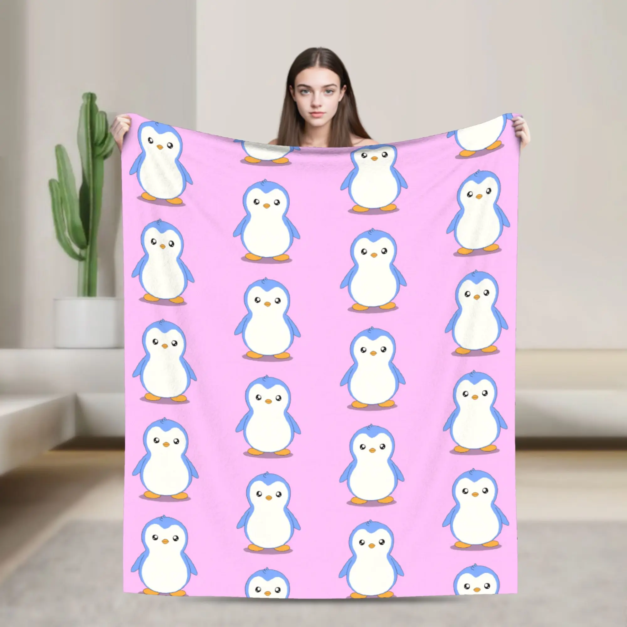 P-Pudgy Penguin Cartoon Blanket Flannel CUTE   Ultra-Soft Throw Blankets for Outdoor Travel Bedroom Quilt