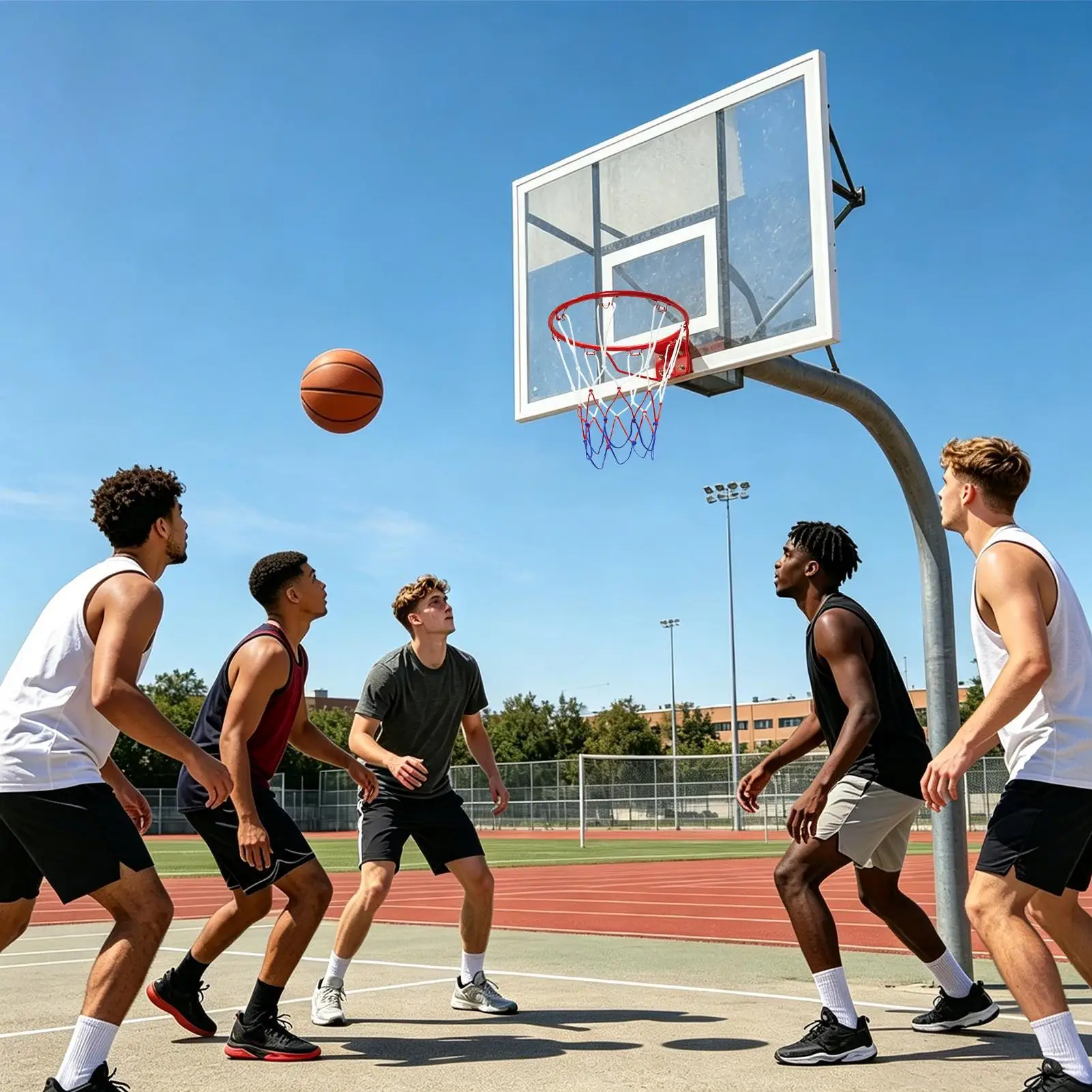 Basketball Rim Sports Ball Basket with Net Basketball Goal Replacement for Indoor Outdoor Driveway Park Gym Backyard Court