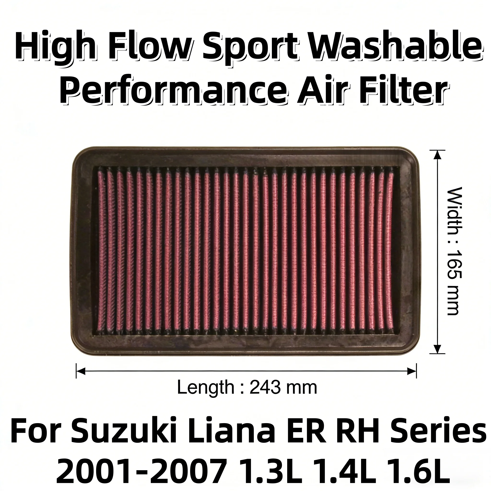 For Suzuki Liana ER RH Series 2001-2007 1.3L 1.4L 1.6L G13BB M16A High Flow Sport Washable Performance Air Filter 1378054G10
