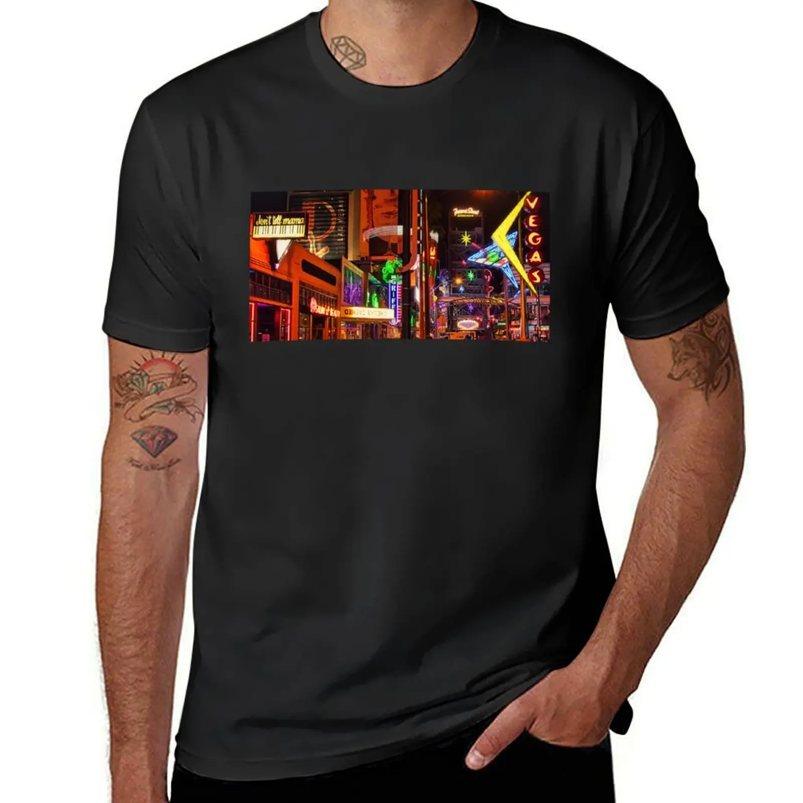 Night lights on Fremont Street, Las Vegas T-Shirt vintage clothes Blouse summer clothes blacks fitted t shirts for men