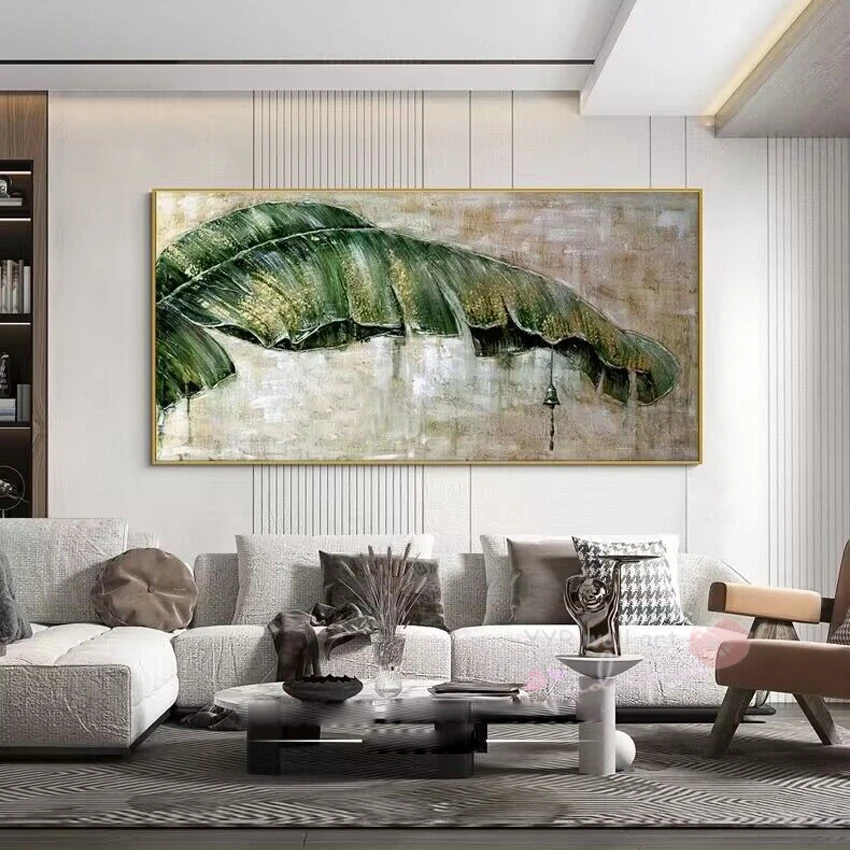 Rain Beating Banana Rain Scene Nordic Style Pure Handmade Oil Painting Home Decoration For Bedroom Dining Room Living Room Mural
