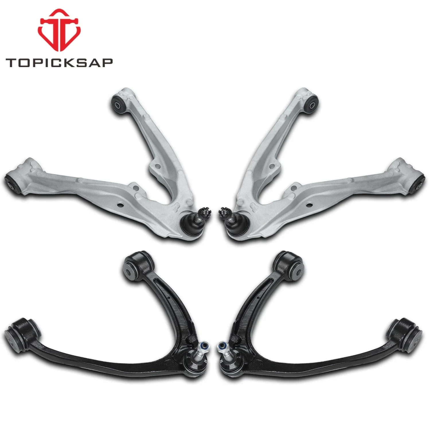 TOPICKSAP 4pcs Front Upper & Lower Control Arm Kits for Cadillac Escalade Chevrolet Silverado 1500 GMC 2007 2008 2009 - 2014
