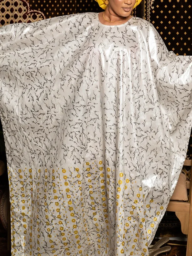 

African Ankara Dashiki Boubou Dress Set for Ramadan & Eid - Long Printed Robe with Scarf in Soft Cotton Brocade