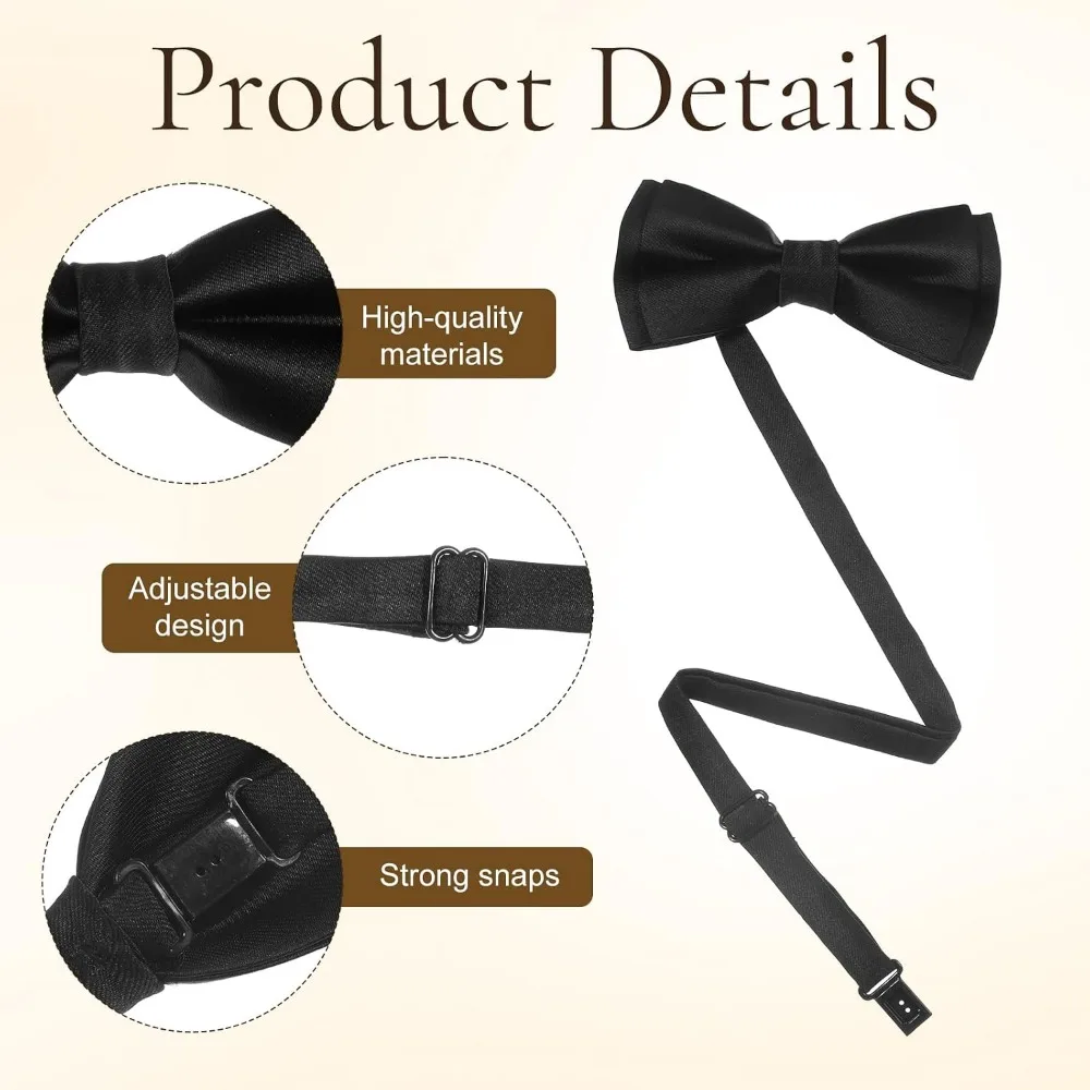 Men's Bow Ties, 2-Pack Solid Color Pre-Tied Adjustable Bow Tie for Weddings, Formal Events, Business, Daily Wear view 3
