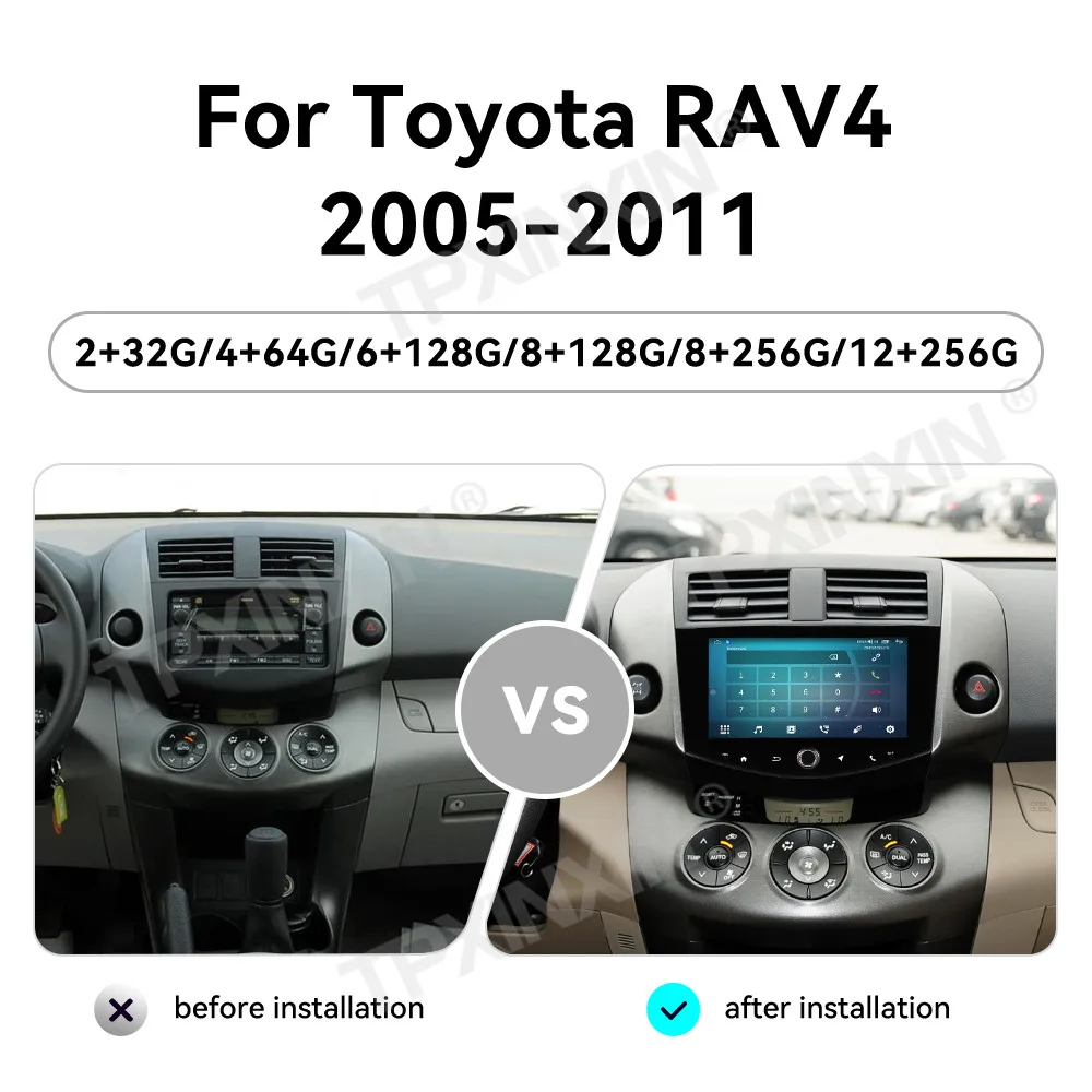 Radio para Auto con Android Auto y Carplay para Toyota RAV4 2005~2009 2010 2011, Reproductor Multimedia Estéreo para Auto, Unidad Principal con Navegación GPS