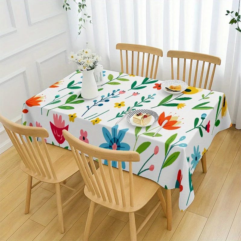 1pc Soft Fashionable Aesthetic Colorful Hand-Painted Floral Tablecloth, Machine Washable And Easy to Clean, Dining Table / Coffee Table / Desk / Couch Table, Picnic / Outdoor Dining Table / Camping Table, Exquisite Life, Home Textiles