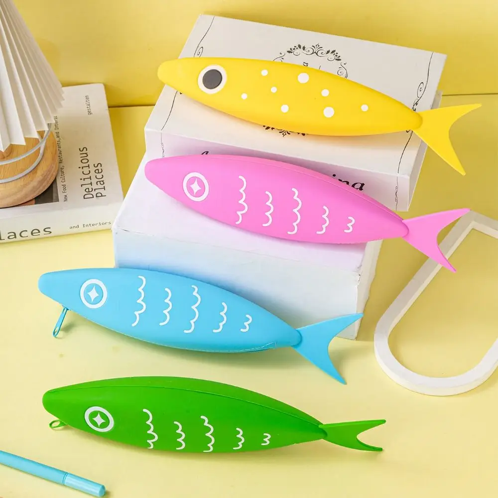

Creative Cute Fish Silicone Pencil Bag Cartoon Large Capacity Stationery Organizer Colorful Multifunction Pen Box Students